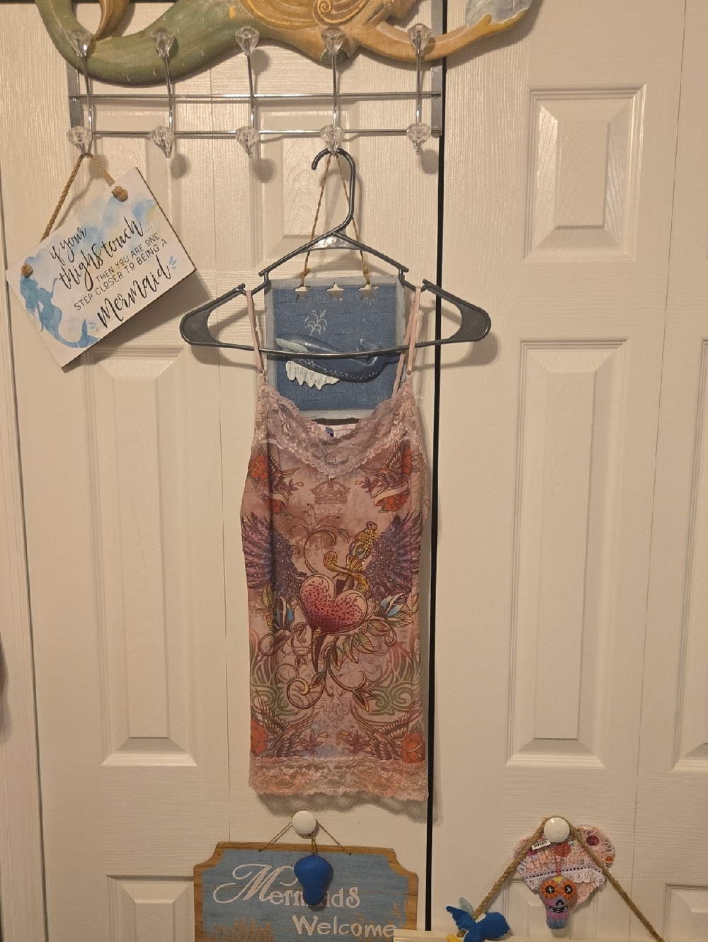 Lace-Trim Printed Tank Top in Mauve Pink